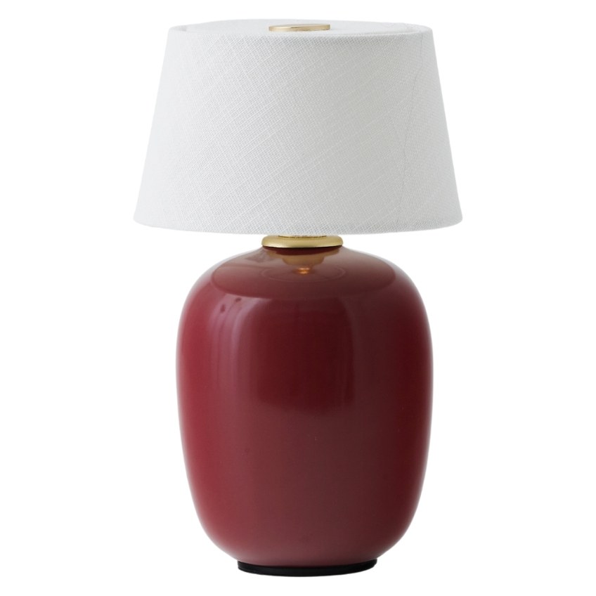 Rubínově červená keramická přenosná mini stolní lampa