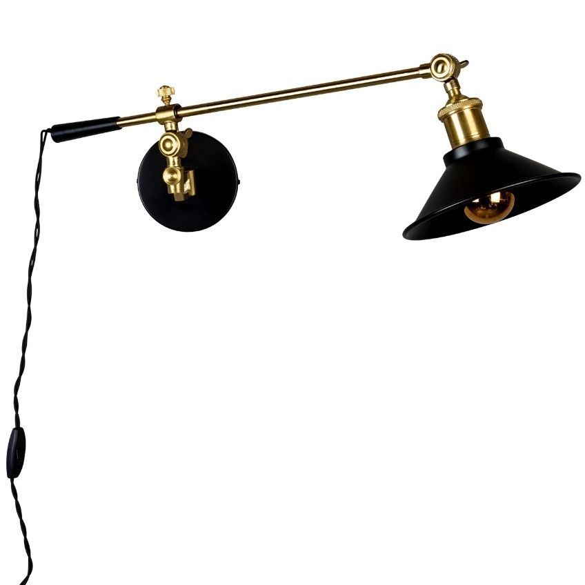 Černo zlatá kovová nástěnná lampa