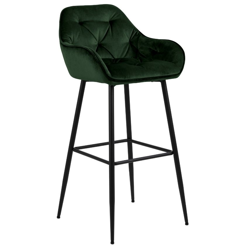 Scandi Tmavě zelená sametová barová židle