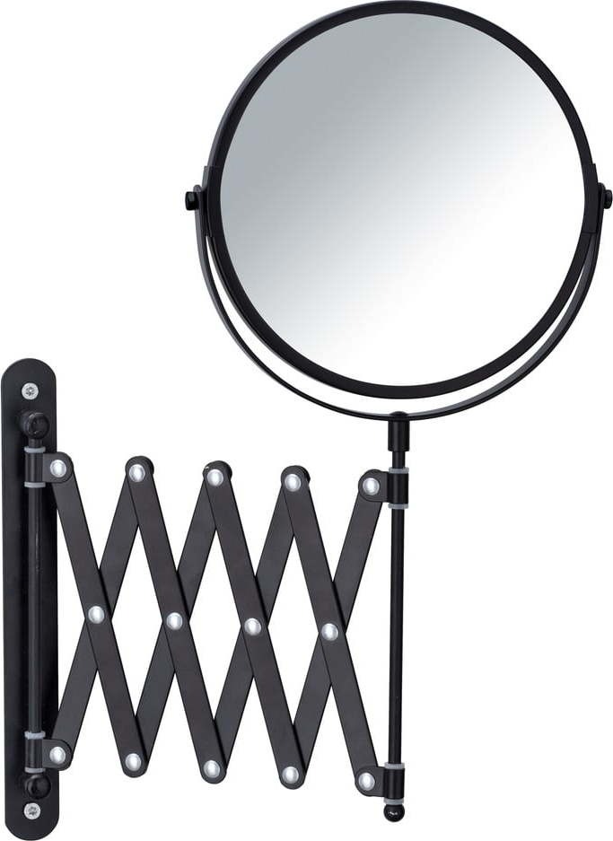 Černé nástěnné kosmetické zrcadlo s teleskopickým