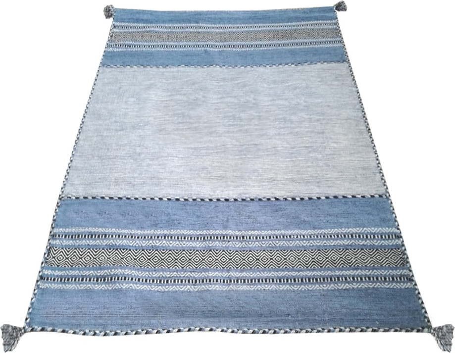 Modro-šedý bavlněný koberec Webtappeti