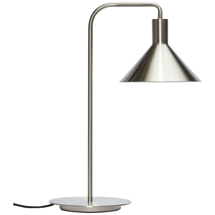 Stříbrná kovová stolní lampa