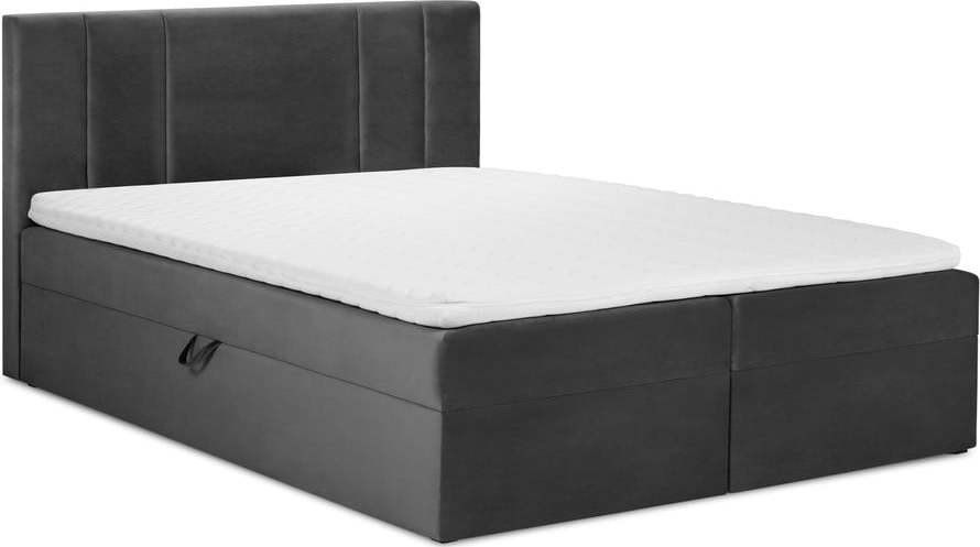 Tmavě šedá boxspring postel s úložným prostorem 200x200
