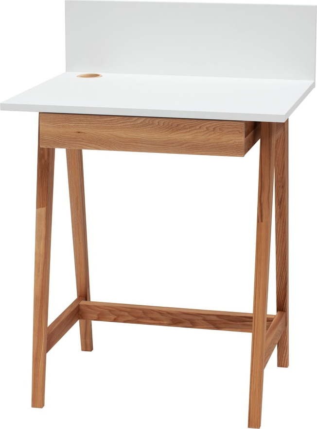 Bílý psací stůl s podnožím z jasanového