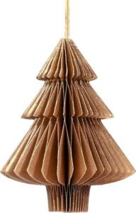 Zlatavě hnědá papírová vánoční ozdoba ve tvaru stromu