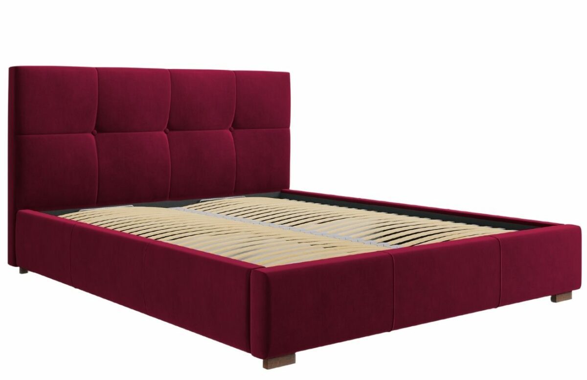 Vínově červená sametová postel MICADONI SAGE 140 x