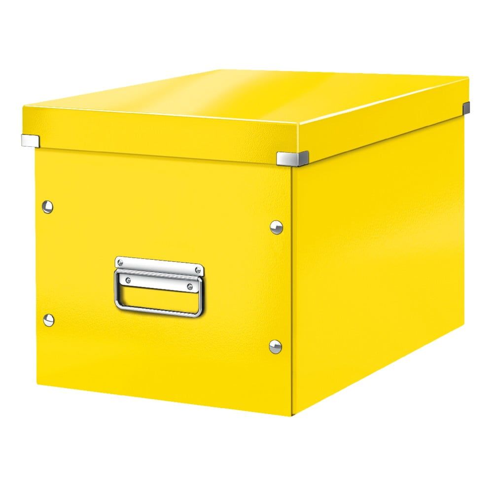 Žlutý kartonový úložný box s víkem