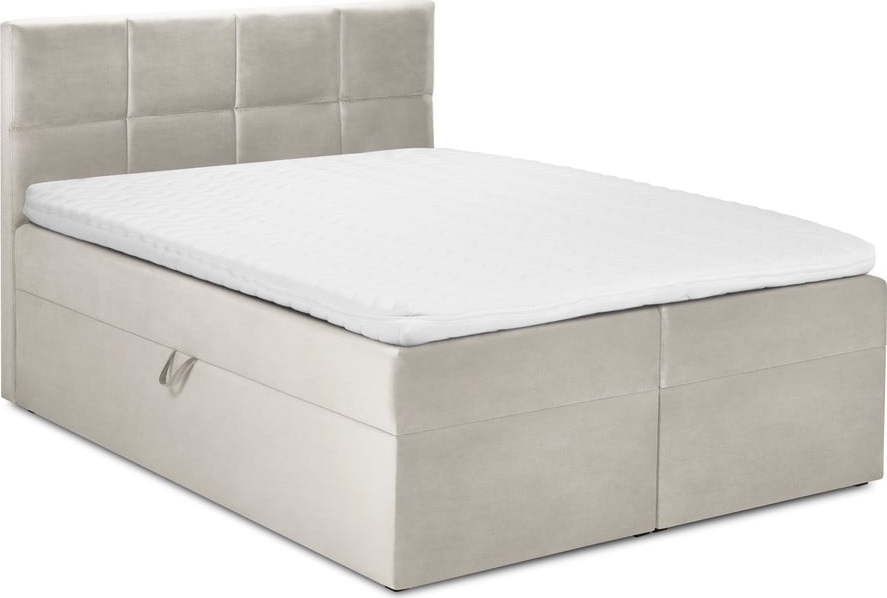 Béžová boxspring postel s úložným prostorem 160x200