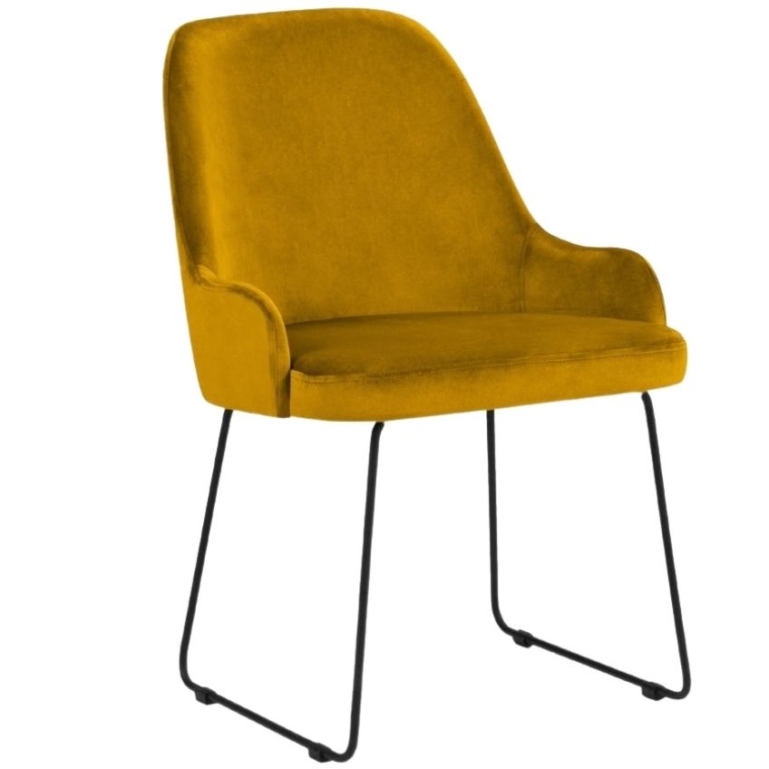Žlutá sametová jídelní židle MICADONI