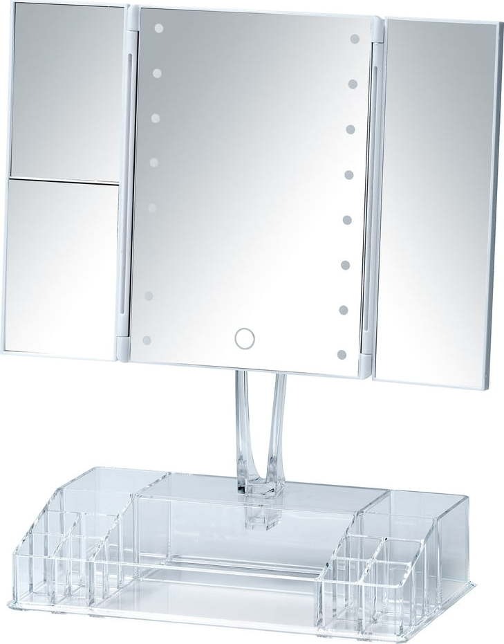 Bílé rozkládací kosmetické zrcadlo s LED podsvícením