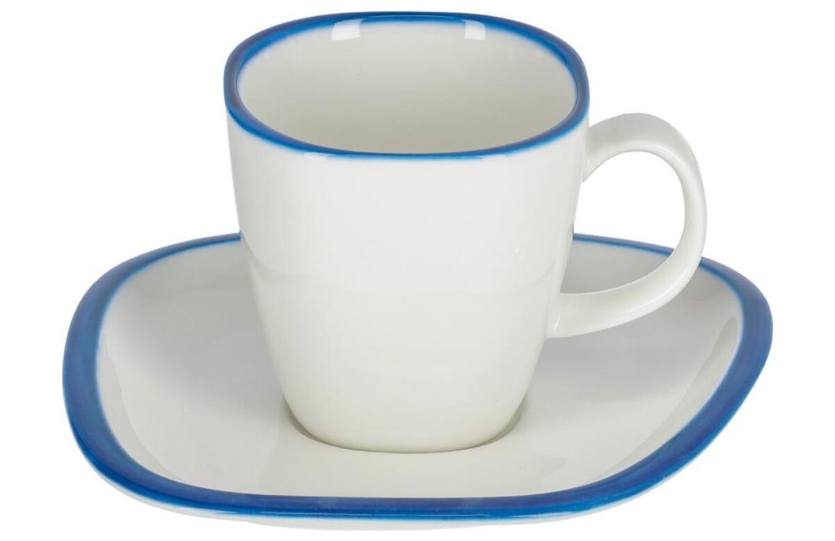 Bílo modrý porcelánový šálek a podšálek Kave