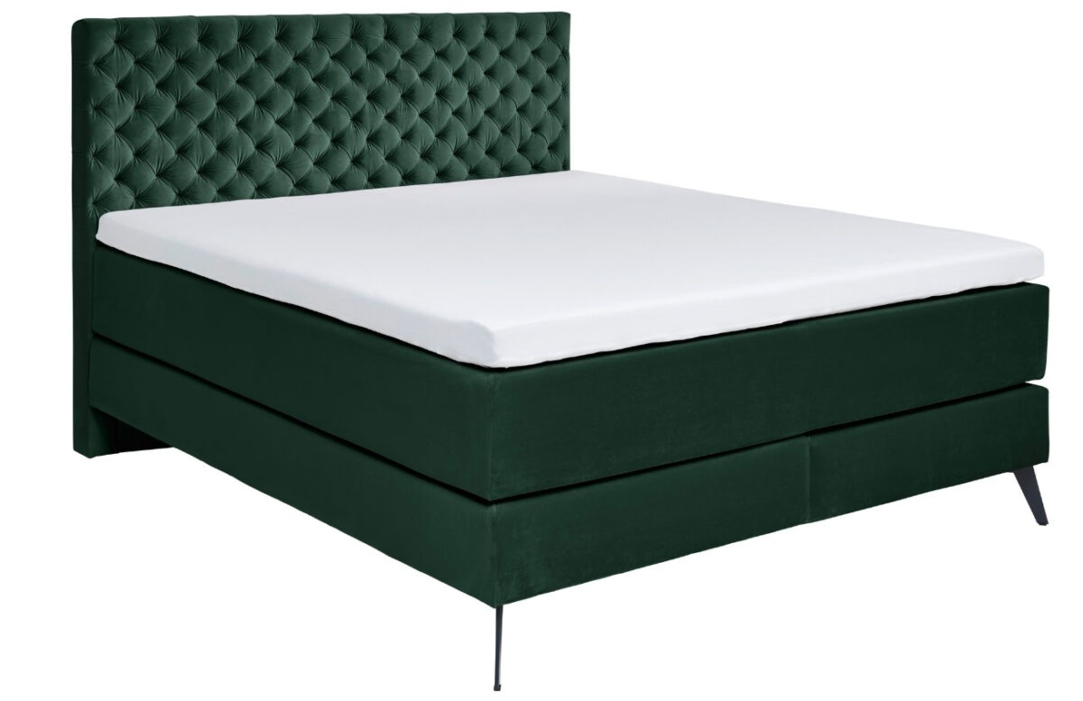 Tmavě zelená sametová dvoulůžková postel 180 x 200