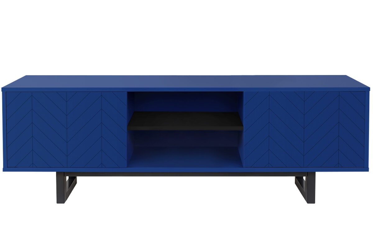Tmavě modrý lakovaný rýhovaný TV stolek