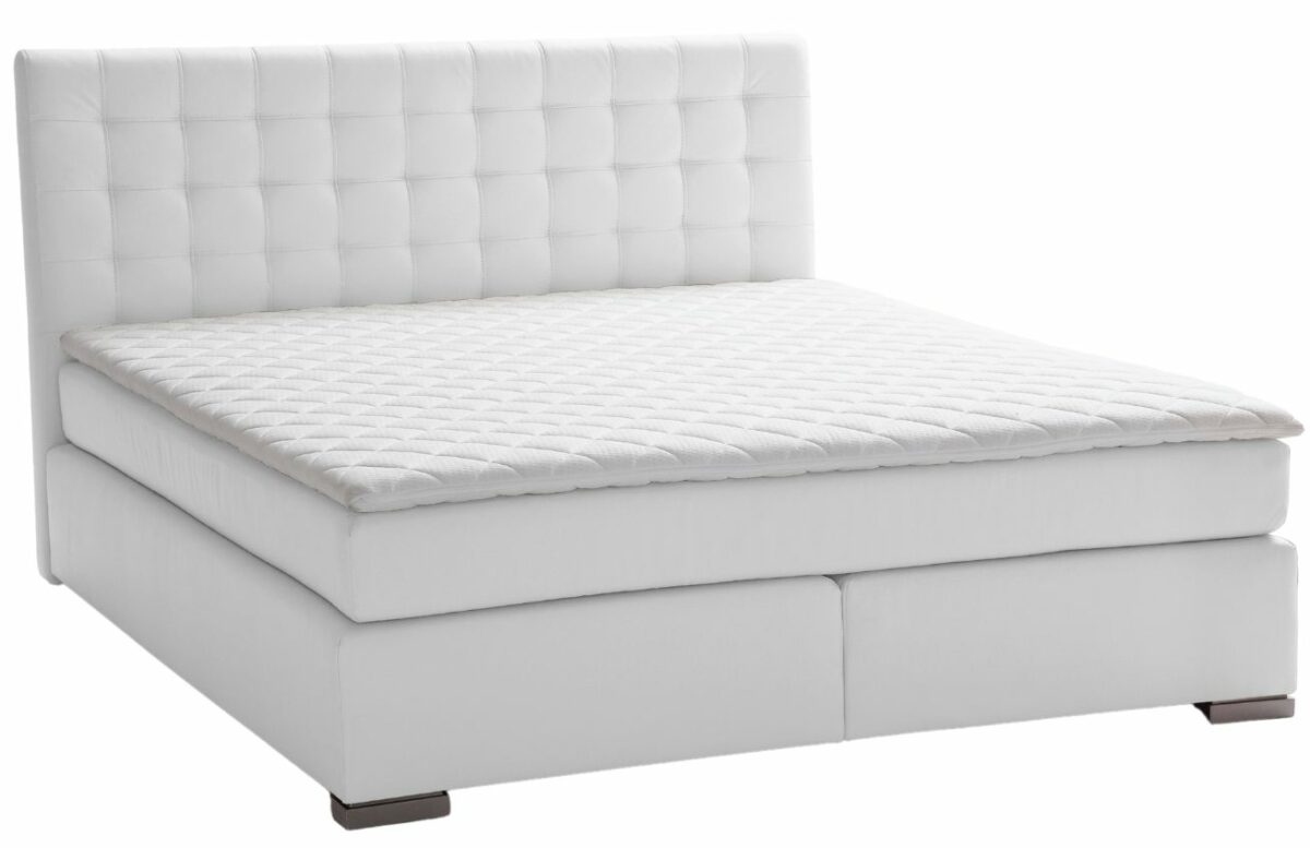 Bílá koženková dvoulůžková postel 180 x