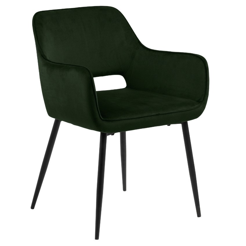 87Scandi Tmavě zelená sametová jídelní židle Rejna