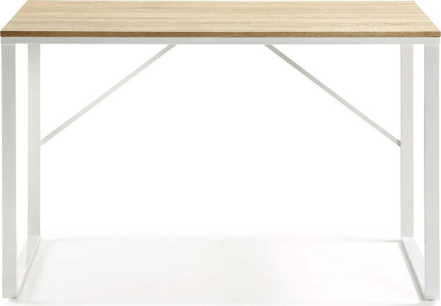 Bílý psací stůl s deskou v dřevěném