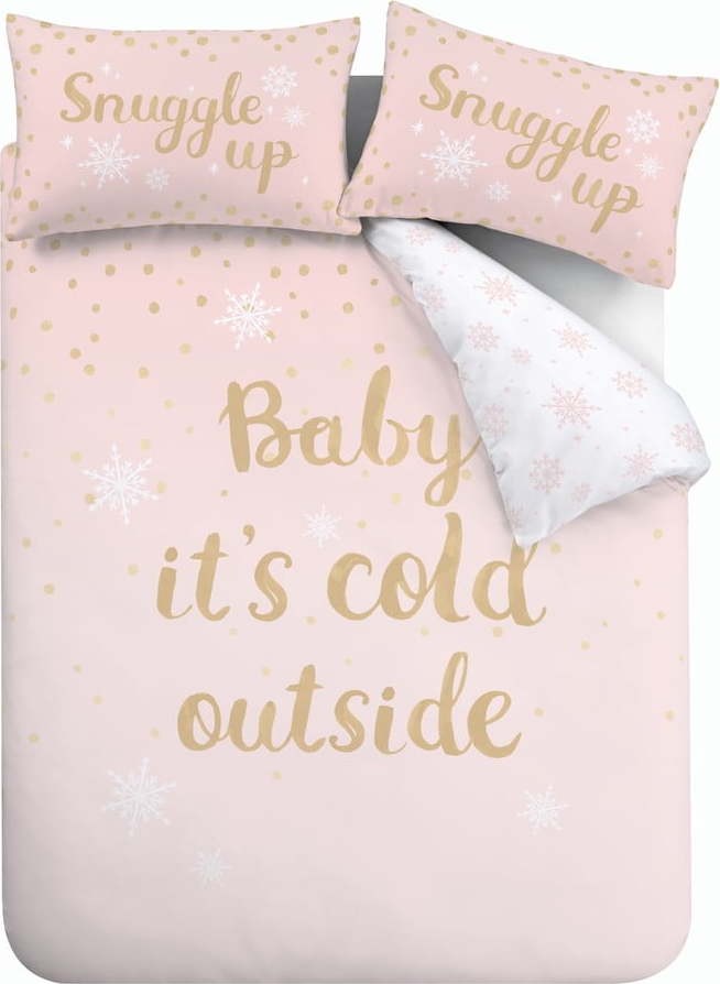 Růžové povlečení s potiskem "Baby It's Cold Outside"