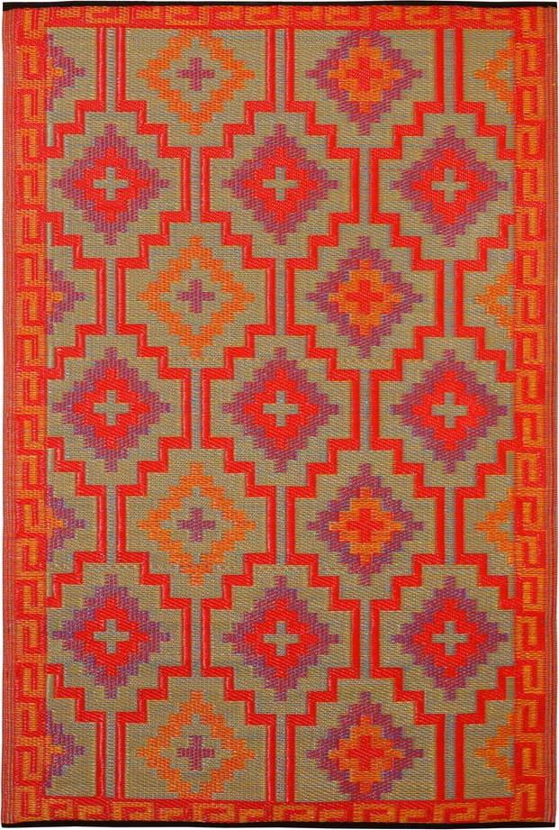 Oranžovo-fialový oboustranný venkovní koberec z recyklovaného plastu Fab