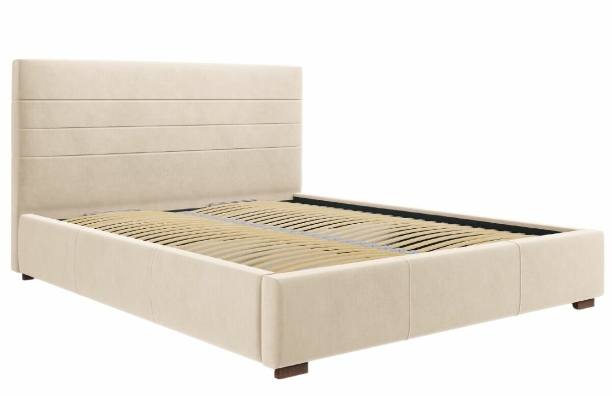 Béžová sametová postel MICADONI ARANDA 140 x 200