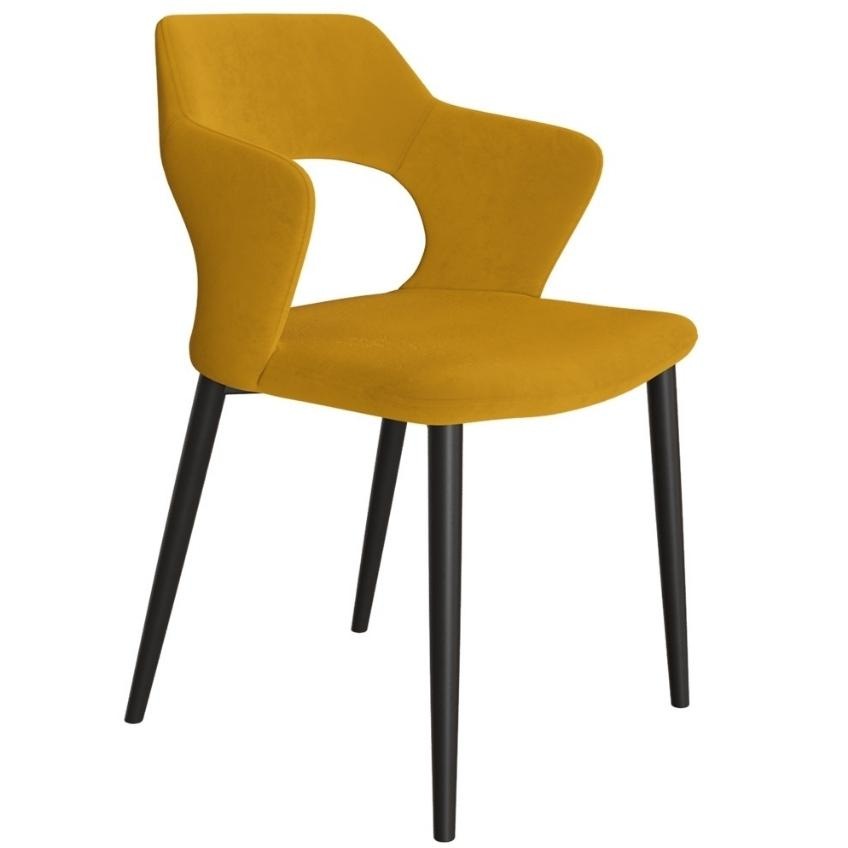 Hořčicově žlutá látková jídelní židle