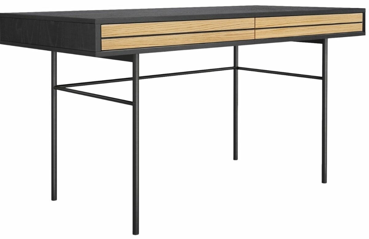 Černý dubový pracovní stůl Woodman Stripe s kovovou
