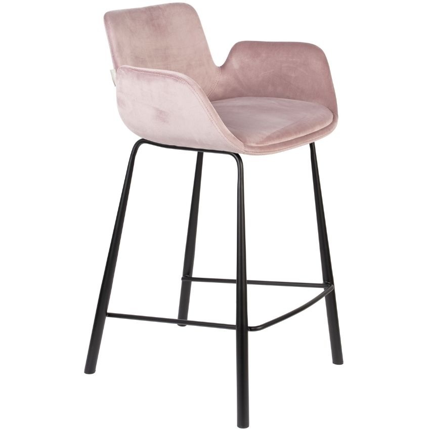Růžová sametová barová židle ZUIVER