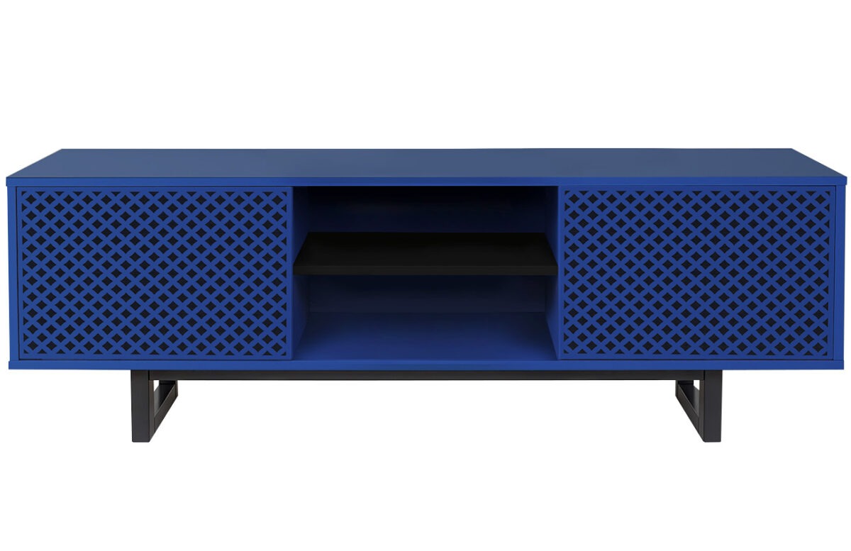 Tmavě modrý lakovaný vzorovaný TV stolek
