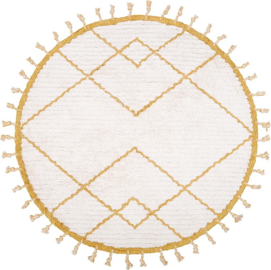 Bílo-žlutý bavlněný ručně vyrobený koberec