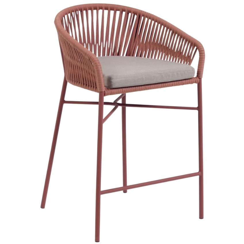 Červeno hnědá pletená barová židle Kave
