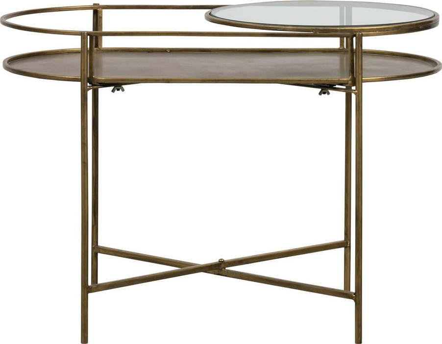 Skleněný odkládací stolek s podnožím ve zlaté barvě