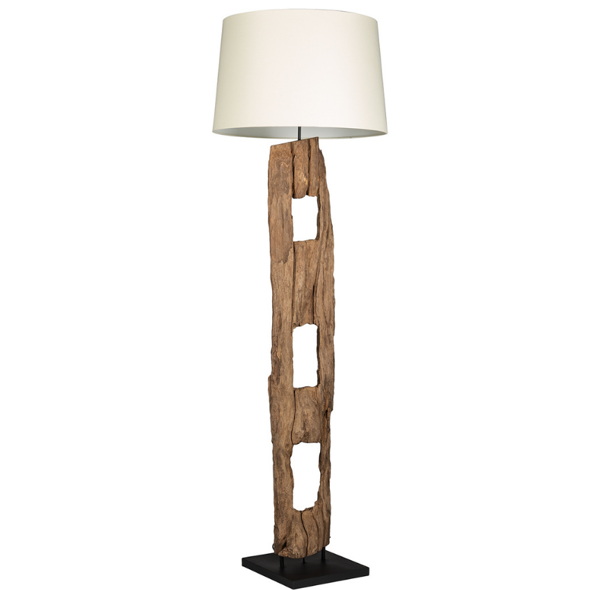 Moebel Living Dřevěná stojací lampa  s bílým stínidlem