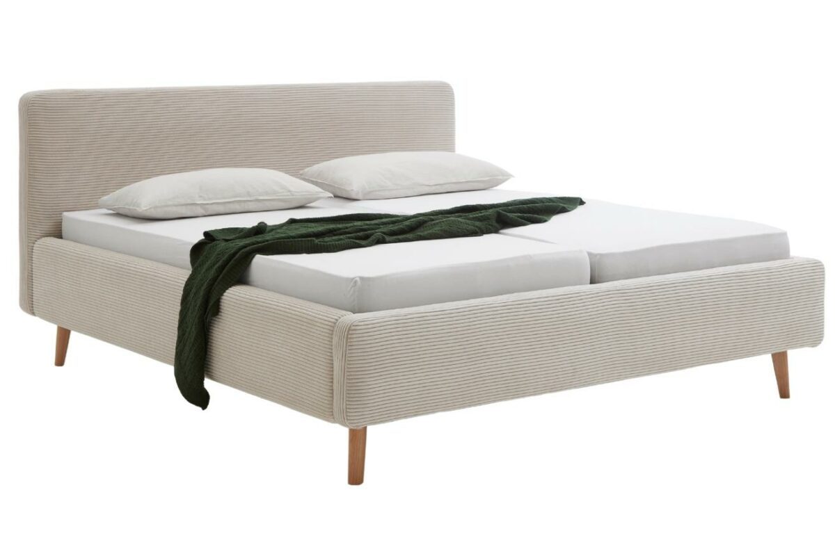 Béžová manšestrová dvoulůžková postel Meise Möbel Mattis 180 x 200