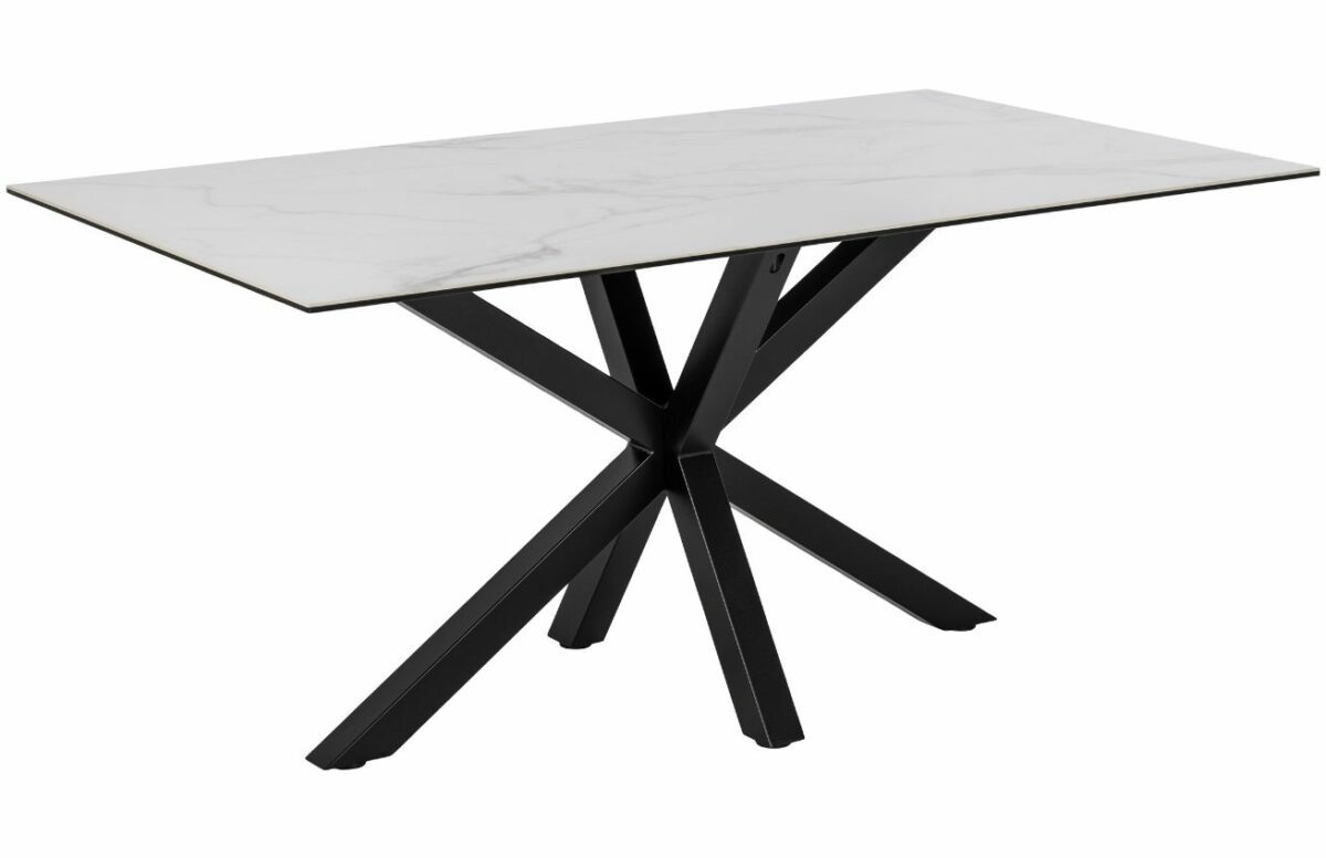 Scandi Bílý mramorový jídelní stůl s kovovou podnoží