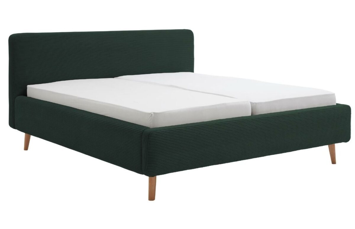 Tmavě zelená manšestrová dvoulůžková postel Meise Möbel Mattis 180 x