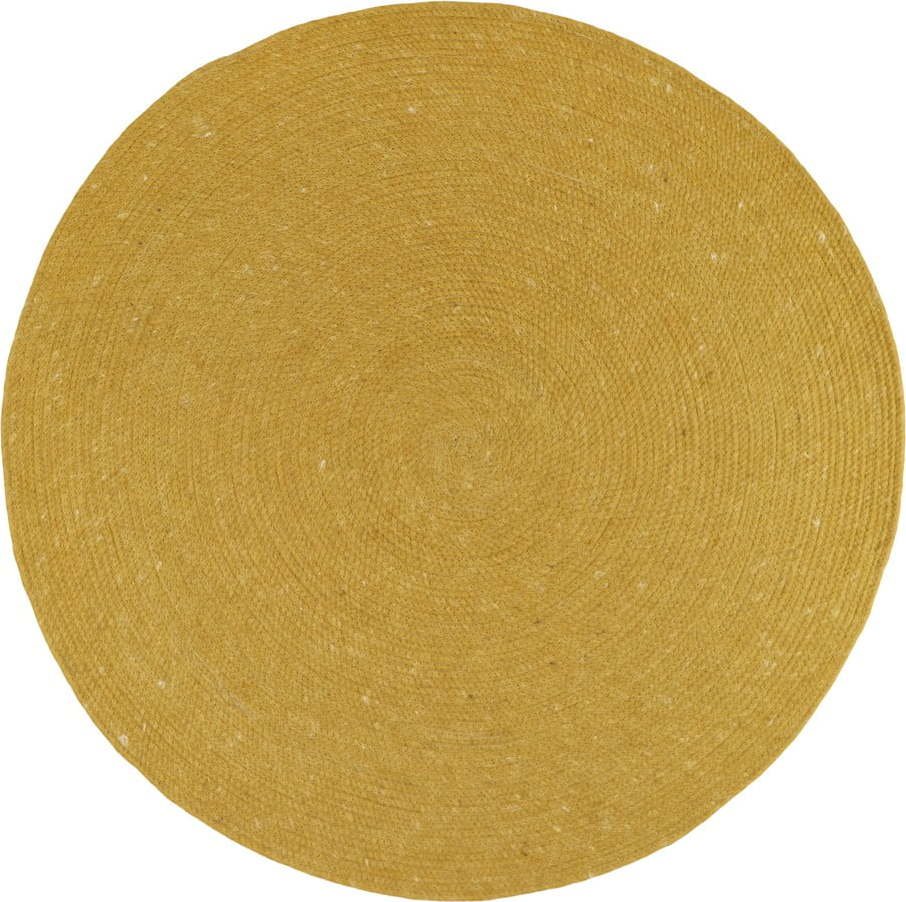 Hořčicově žlutý ručně vyrobený koberec ze směsi vlny a bavlny