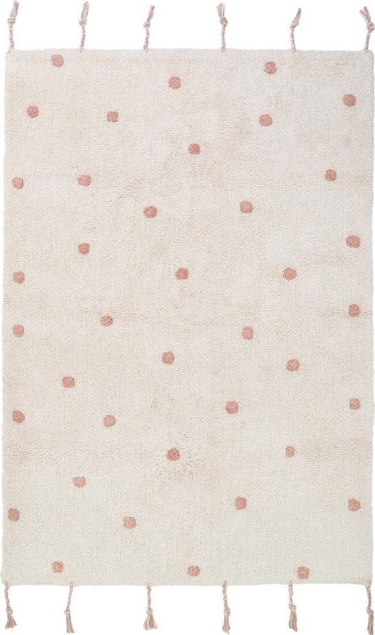 Béžovo-růžový ručně vyrobený koberec z bavlny