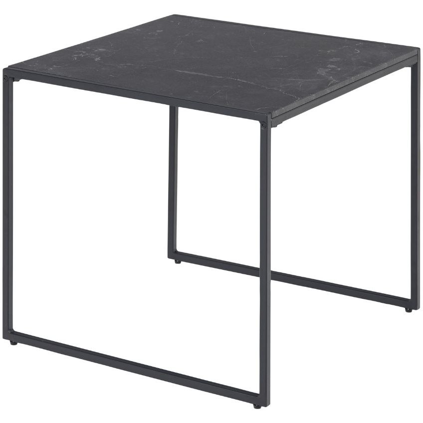 Scandi Černý kovový odkládací stolek s mramorovým dekorem Rowan