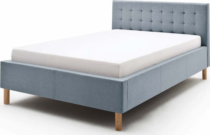Modrošedá čalouněná dvoulůžková postel 140x200 cm