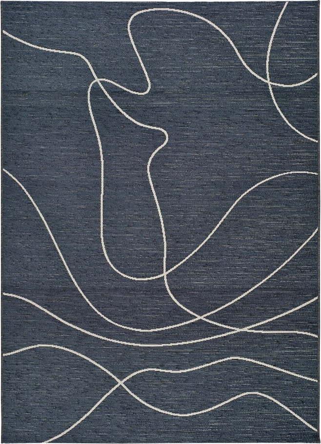 Tmavě modrý venkovní koberec s příměsí bavlny