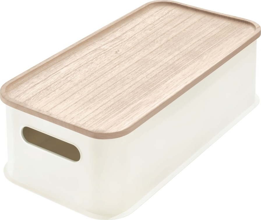 Bílý úložný box s víkem ze dřeva