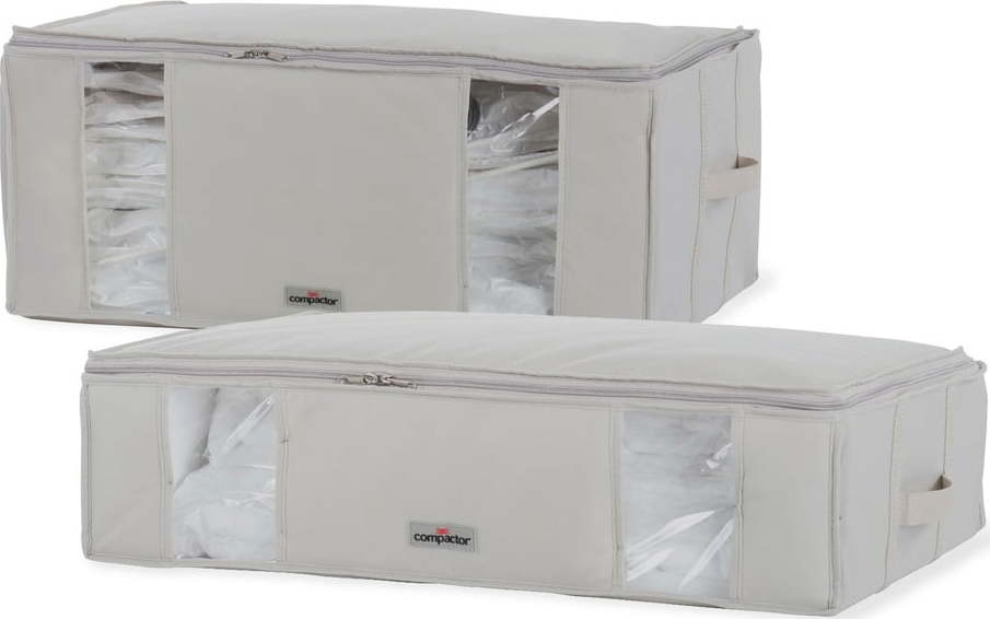 Sada 2 béžových úložných boxů pod postel s vakuovým obalem Compactor XXL Life Underbed
