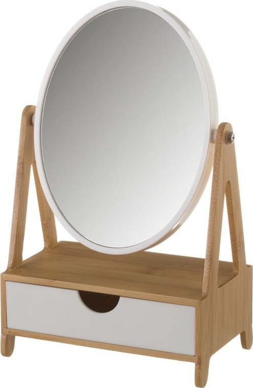 Zrcadlo na bambusovém stojanu se zásuvkou