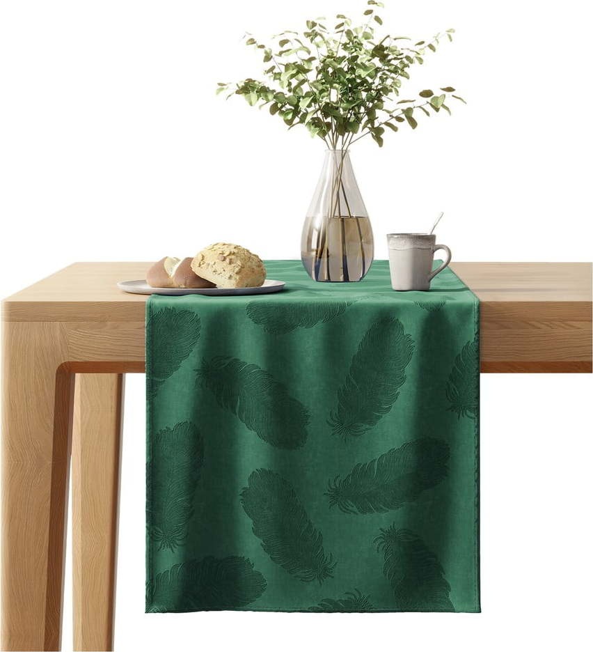 Zelený běhoun na stůl se sametovým