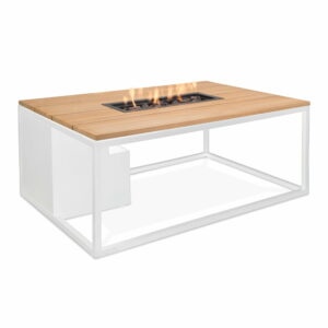 Bílý zahradní stůl s deskou z týkového dřeva s
