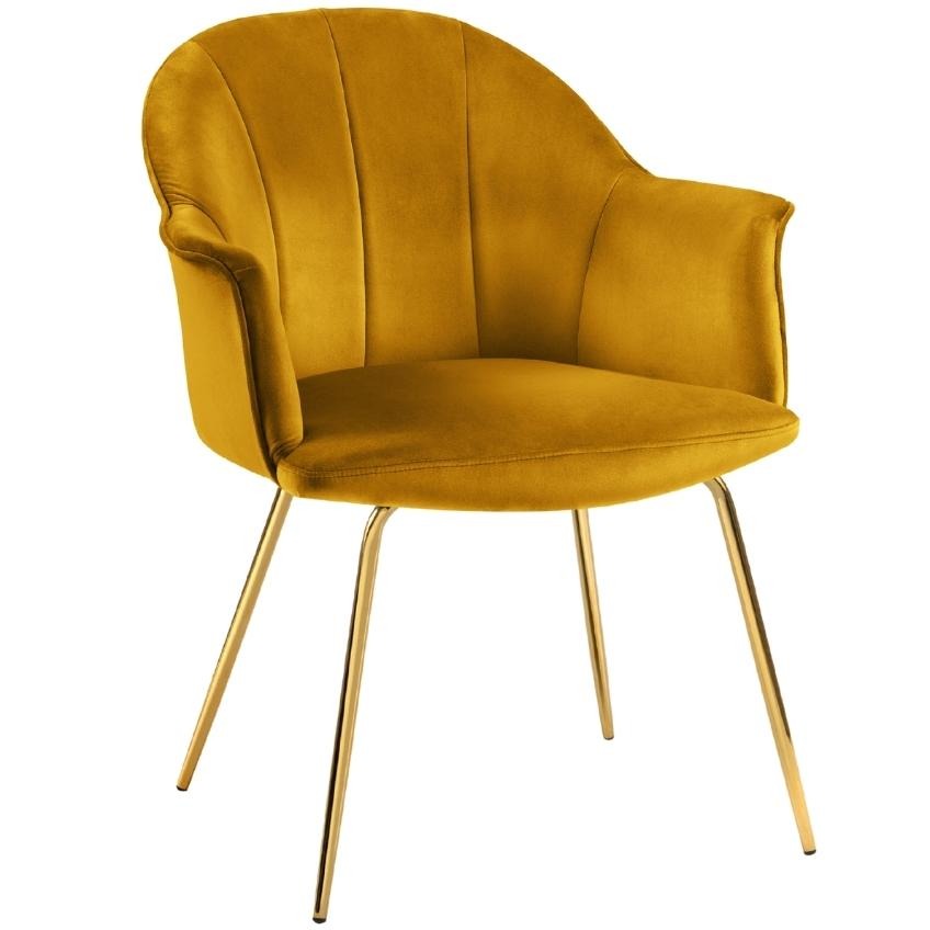 Hořčicově žlutá sametová jídelní židle MICADONI