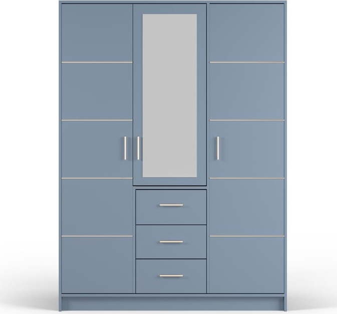 Modrá šatní skříň se zrcadlem 147x200 cm