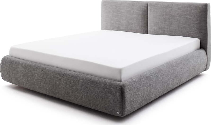 Tmavě šedá čalouněná dvoulůžková postel s úložným prostorem s