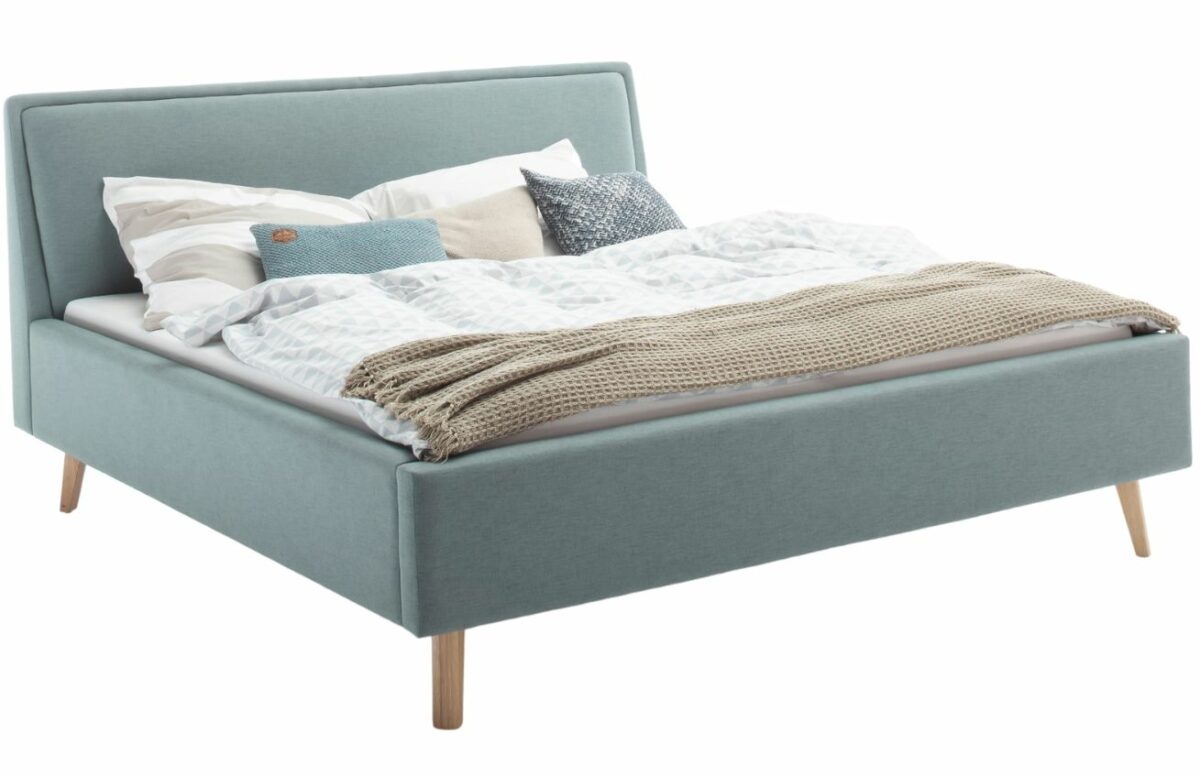 Modro zelená látková dvoulůžková postel