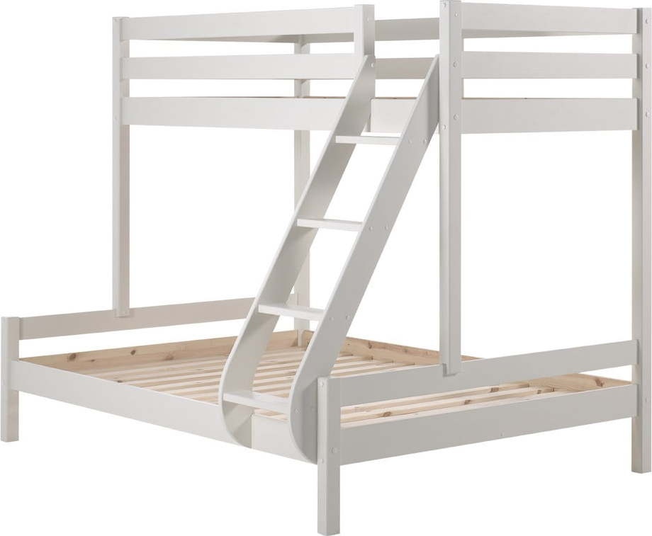 Bílá patrová dětská postel z borovicového dřeva 140x200/90x200