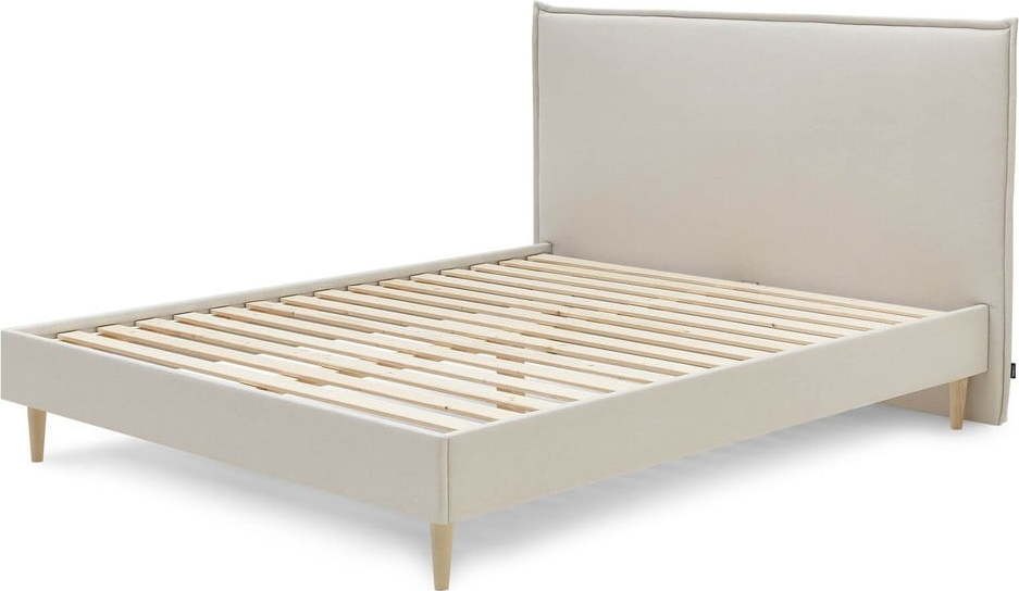 Béžová čalouněná dvoulůžková postel s roštem 160x200